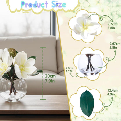 White Magnolia Artificial Flowers with Vase Fake Magnolia Flowers Indoor Real Touch Flowers with Faux Water for Home Decor Centerpieces for Tables