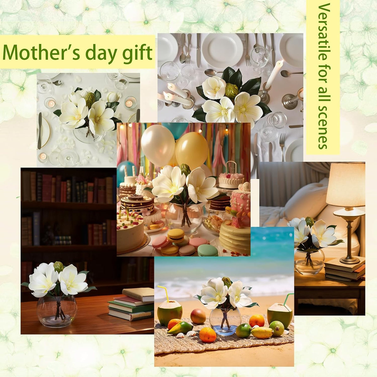 White Magnolia Artificial Flowers with Vase Fake Magnolia Flowers Indoor Real Touch Flowers with Faux Water for Home Decor Centerpieces for Tables
