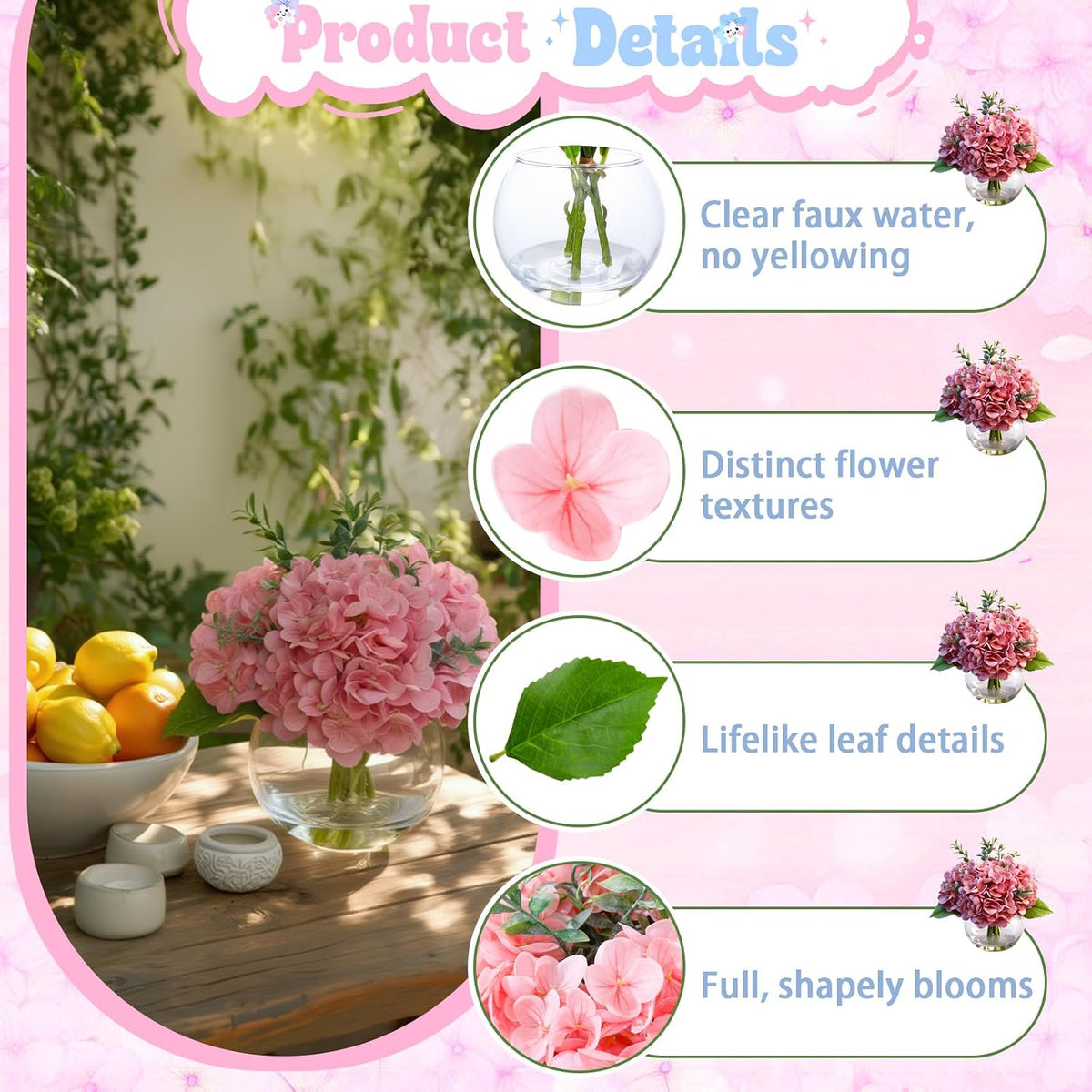 White Magnolia Artificial Flowers with Vase Fake Magnolia Flowers Indoor Real Touch Flowers with Faux Water for Home Decor Centerpieces for Tables