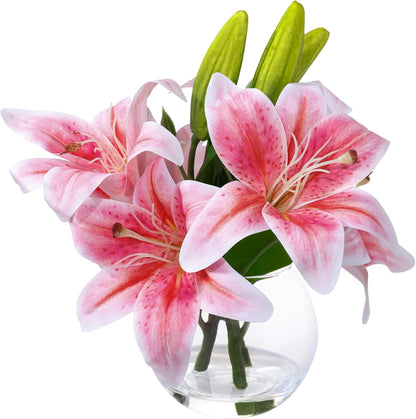 White Magnolia Artificial Flowers with Vase Fake Magnolia Flowers Indoor Real Touch Flowers with Faux Water for Home Decor Centerpieces for Tables