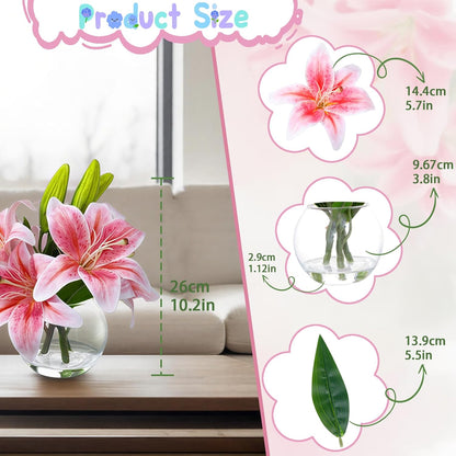White Magnolia Artificial Flowers with Vase Fake Magnolia Flowers Indoor Real Touch Flowers with Faux Water for Home Decor Centerpieces for Tables