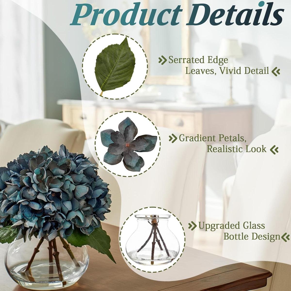 White Magnolia Artificial Flowers with Vase Fake Magnolia Flowers Indoor Real Touch Flowers with Faux Water for Home Decor Centerpieces for Tables