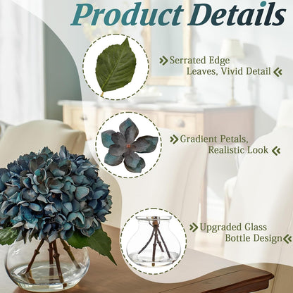 White Magnolia Artificial Flowers with Vase Fake Magnolia Flowers Indoor Real Touch Flowers with Faux Water for Home Decor Centerpieces for Tables