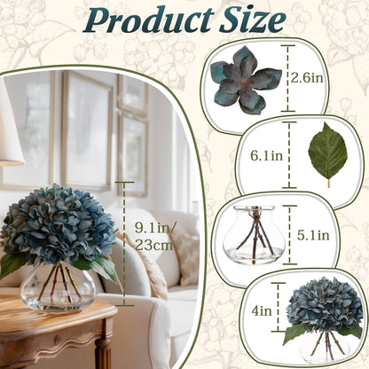 White Magnolia Artificial Flowers with Vase Fake Magnolia Flowers Indoor Real Touch Flowers with Faux Water for Home Decor Centerpieces for Tables