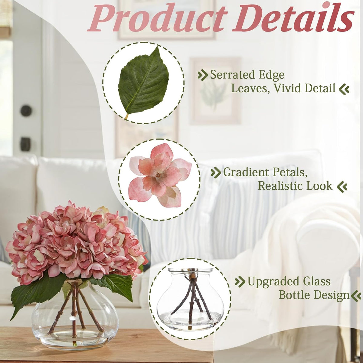 White Magnolia Artificial Flowers with Vase Fake Magnolia Flowers Indoor Real Touch Flowers with Faux Water for Home Decor Centerpieces for Tables