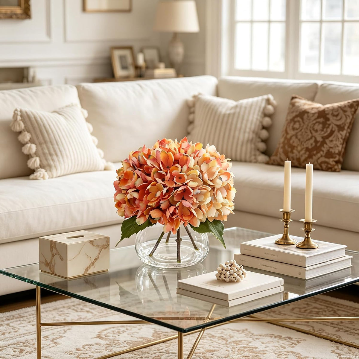 White Magnolia Artificial Flowers with Vase Fake Magnolia Flowers Indoor Real Touch Flowers with Faux Water for Home Decor Centerpieces for Tables