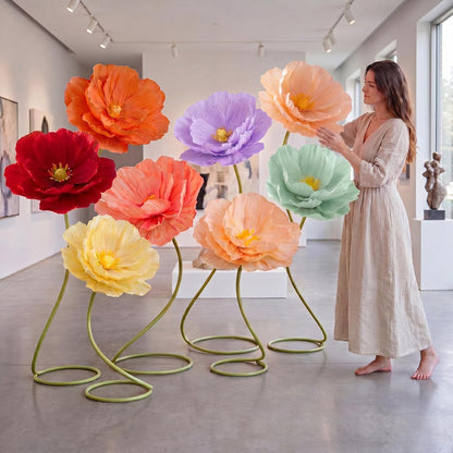 4 Pcs 5ft Large Paper Red Poppy Flowers Giant Artificial Poppies Standing Huge Handcrafted Poppy Flowers Wicked Party Decoration for Valentine Garden Hotel Office Wicked Birthday Party Wedding