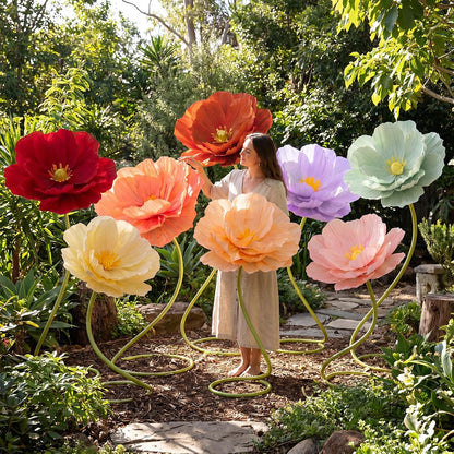 4 Pcs 5ft Large Paper Red Poppy Flowers Giant Artificial Poppies Standing Huge Handcrafted Poppy Flowers Wicked Party Decoration for Valentine Garden Hotel Office Wicked Birthday Party Wedding