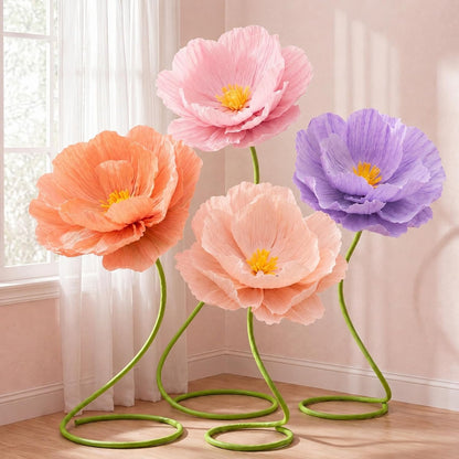 4 Pcs 5ft Large Paper Red Poppy Flowers Giant Artificial Poppies Standing Huge Handcrafted Poppy Flowers Wicked Party Decoration for Valentine Garden Hotel Office Wicked Birthday Party Wedding