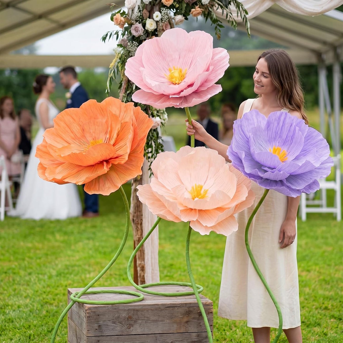 4 Pcs 5ft Large Paper Red Poppy Flowers Giant Artificial Poppies Standing Huge Handcrafted Poppy Flowers Wicked Party Decoration for Valentine Garden Hotel Office Wicked Birthday Party Wedding