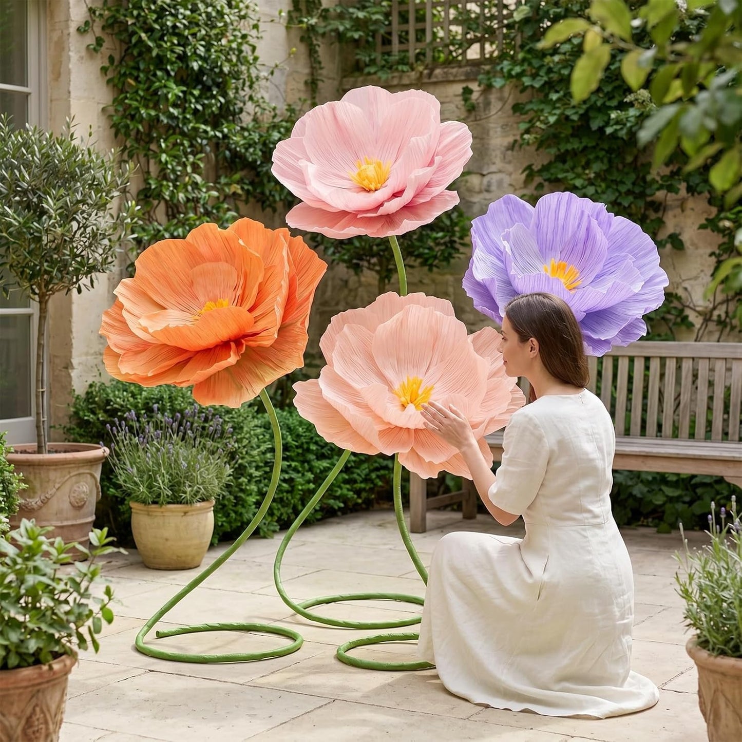 4 Pcs 5ft Large Paper Red Poppy Flowers Giant Artificial Poppies Standing Huge Handcrafted Poppy Flowers Wicked Party Decoration for Valentine Garden Hotel Office Wicked Birthday Party Wedding