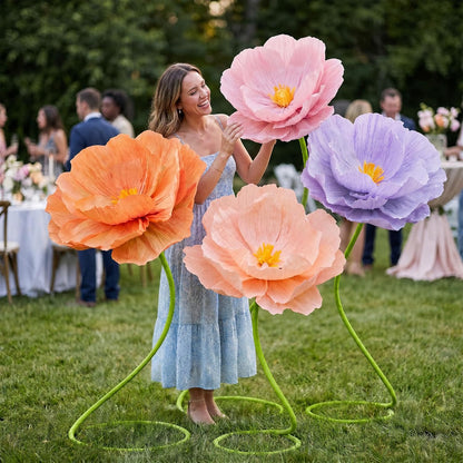 4 Pcs 5ft Large Paper Red Poppy Flowers Giant Artificial Poppies Standing Huge Handcrafted Poppy Flowers Wicked Party Decoration for Valentine Garden Hotel Office Wicked Birthday Party Wedding