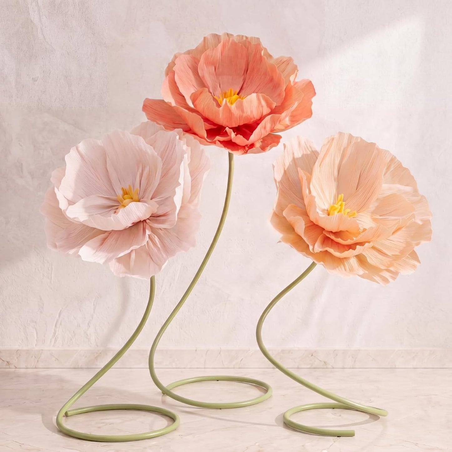 4 Pcs 5ft Large Paper Red Poppy Flowers Giant Artificial Poppies Standing Huge Handcrafted Poppy Flowers Wicked Party Decoration for Valentine Garden Hotel Office Wicked Birthday Party Wedding