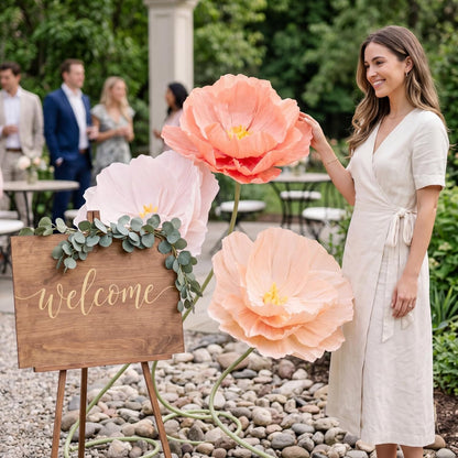 4 Pcs 5ft Large Paper Red Poppy Flowers Giant Artificial Poppies Standing Huge Handcrafted Poppy Flowers Wicked Party Decoration for Valentine Garden Hotel Office Wicked Birthday Party Wedding