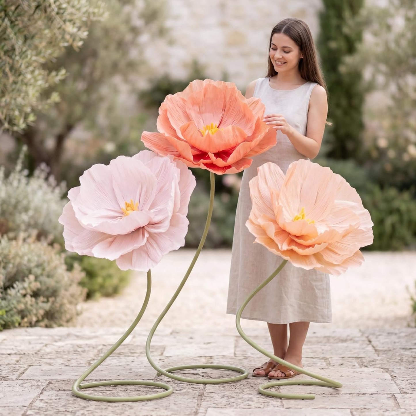 4 Pcs 5ft Large Paper Red Poppy Flowers Giant Artificial Poppies Standing Huge Handcrafted Poppy Flowers Wicked Party Decoration for Valentine Garden Hotel Office Wicked Birthday Party Wedding