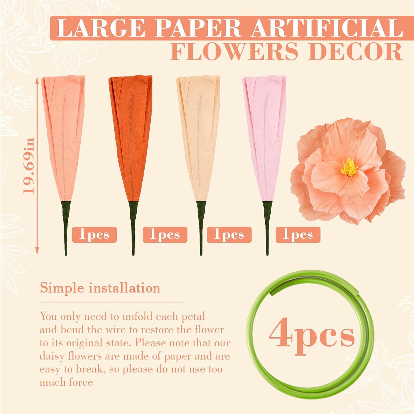 4 Pcs 5ft Large Paper Red Poppy Flowers Giant Artificial Poppies Standing Huge Handcrafted Poppy Flowers Wicked Party Decoration for Valentine Garden Hotel Office Wicked Birthday Party Wedding