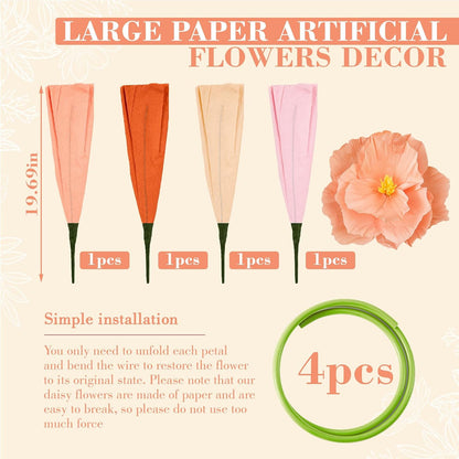 4 Pcs 5ft Large Paper Red Poppy Flowers Giant Artificial Poppies Standing Huge Handcrafted Poppy Flowers Wicked Party Decoration for Valentine Garden Hotel Office Wicked Birthday Party Wedding