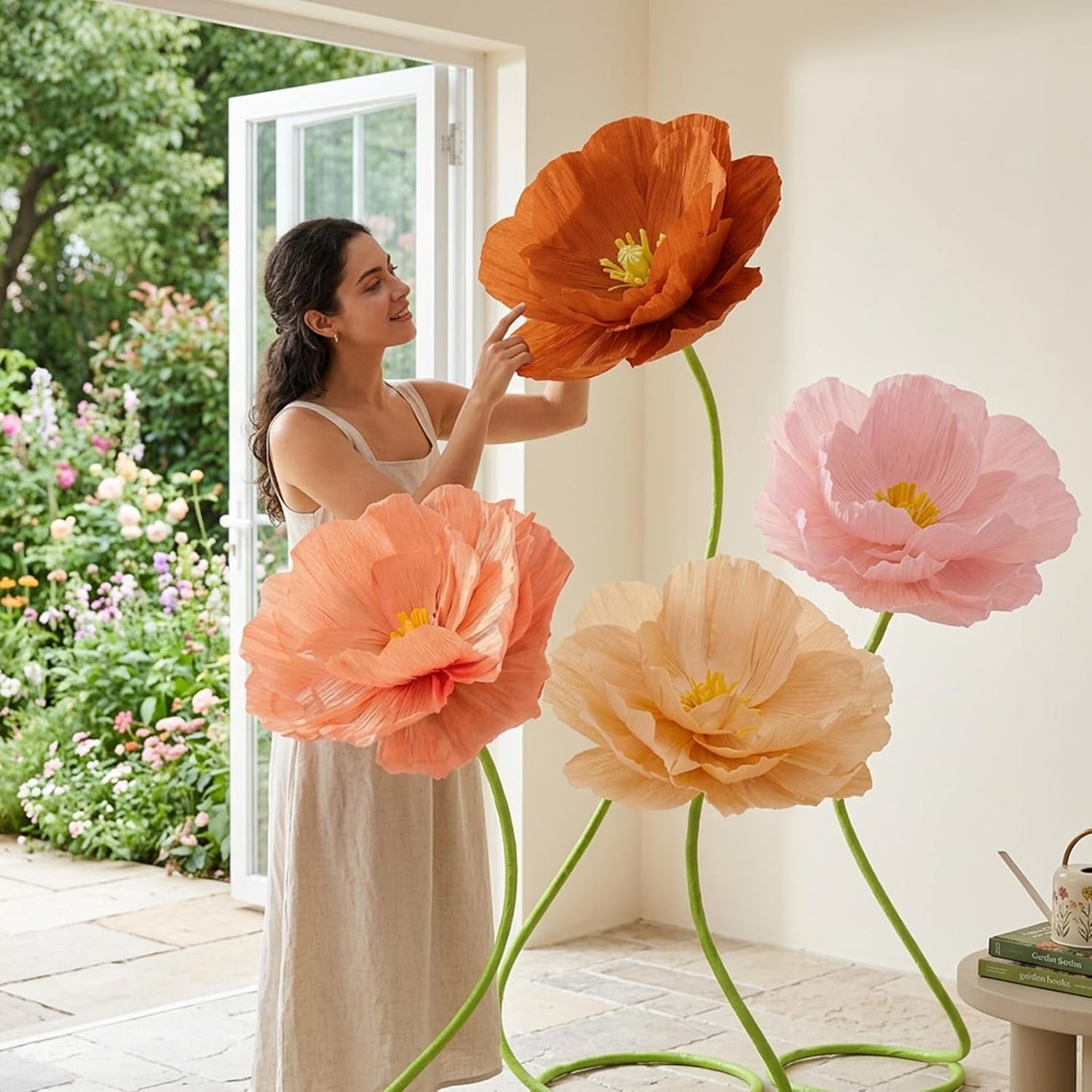 4 Pcs 5ft Large Paper Red Poppy Flowers Giant Artificial Poppies Standing Huge Handcrafted Poppy Flowers Wicked Party Decoration for Valentine Garden Hotel Office Wicked Birthday Party Wedding