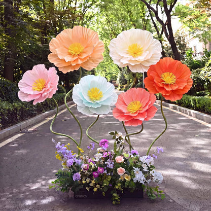 4 Pcs 5ft Large Paper Red Poppy Flowers Giant Artificial Poppies Standing Huge Handcrafted Poppy Flowers Wicked Party Decoration for Valentine Garden Hotel Office Wicked Birthday Party Wedding