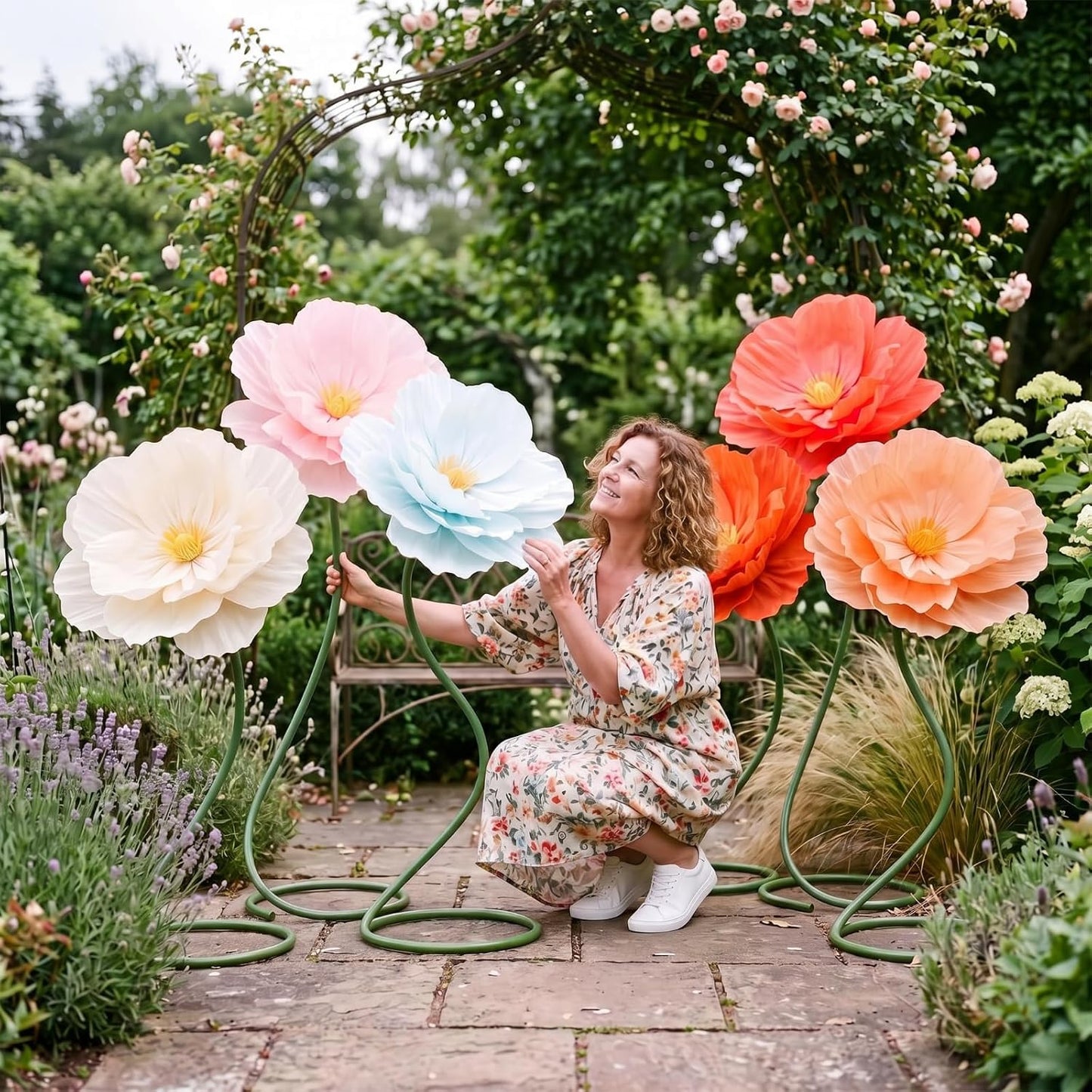 4 Pcs 5ft Large Paper Red Poppy Flowers Giant Artificial Poppies Standing Huge Handcrafted Poppy Flowers Wicked Party Decoration for Valentine Garden Hotel Office Wicked Birthday Party Wedding