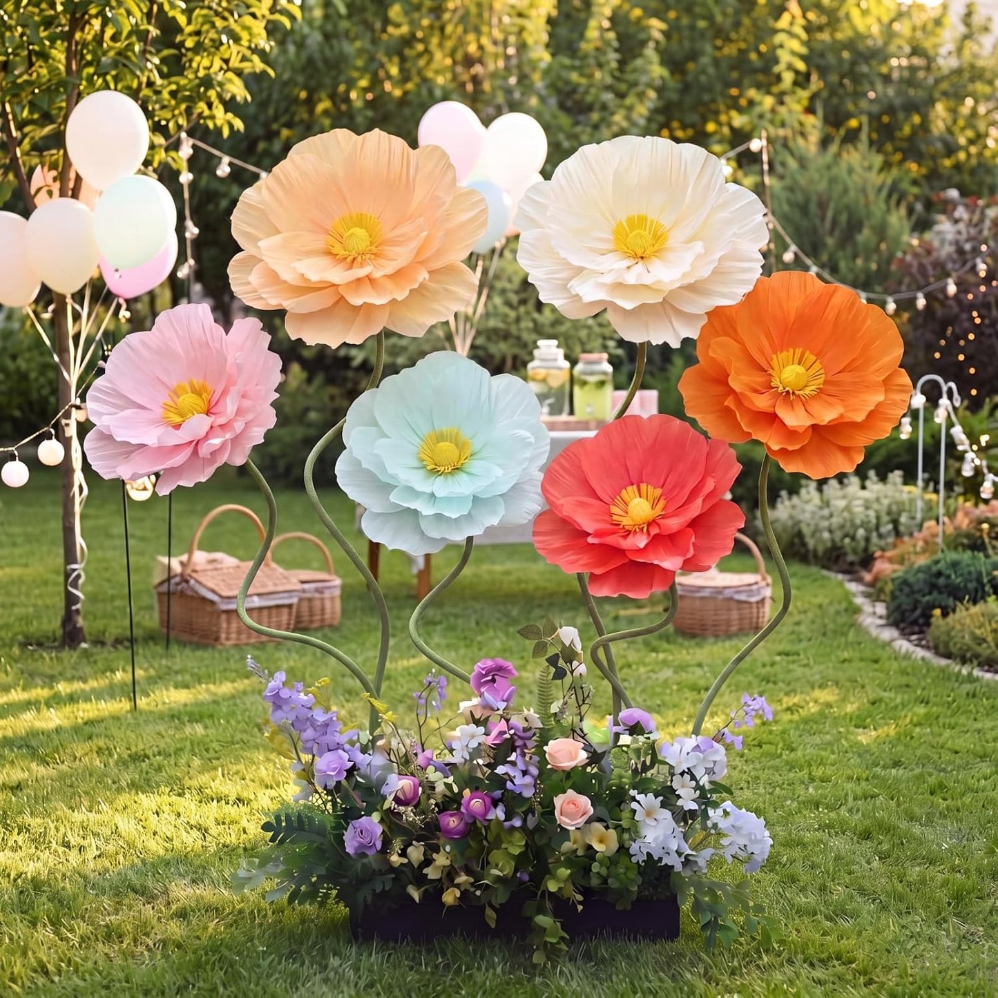 4 Pcs 5ft Large Paper Red Poppy Flowers Giant Artificial Poppies Standing Huge Handcrafted Poppy Flowers Wicked Party Decoration for Valentine Garden Hotel Office Wicked Birthday Party Wedding