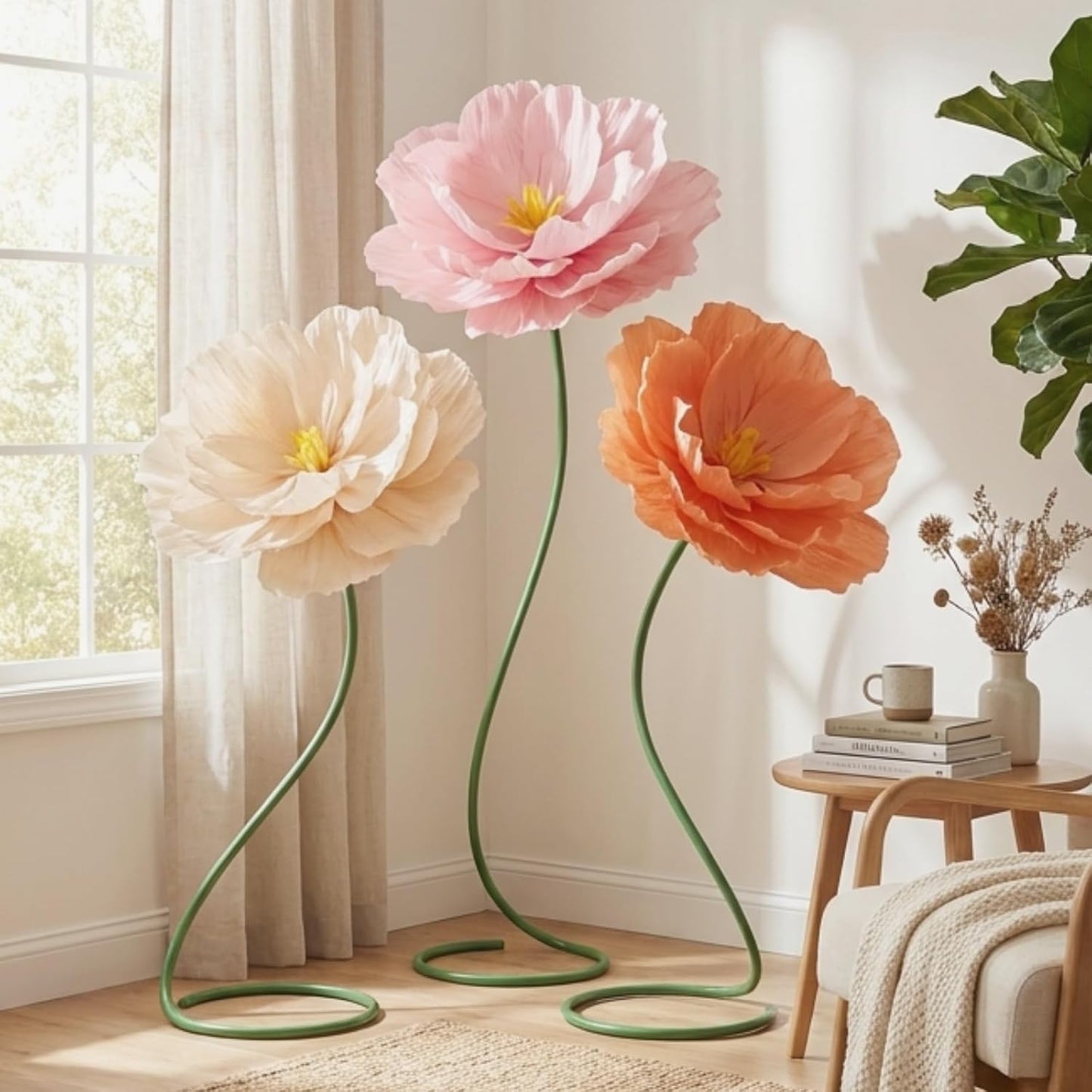 4 Pcs 5ft Large Paper Red Poppy Flowers Giant Artificial Poppies Standing Huge Handcrafted Poppy Flowers Wicked Party Decoration for Valentine Garden Hotel Office Wicked Birthday Party Wedding