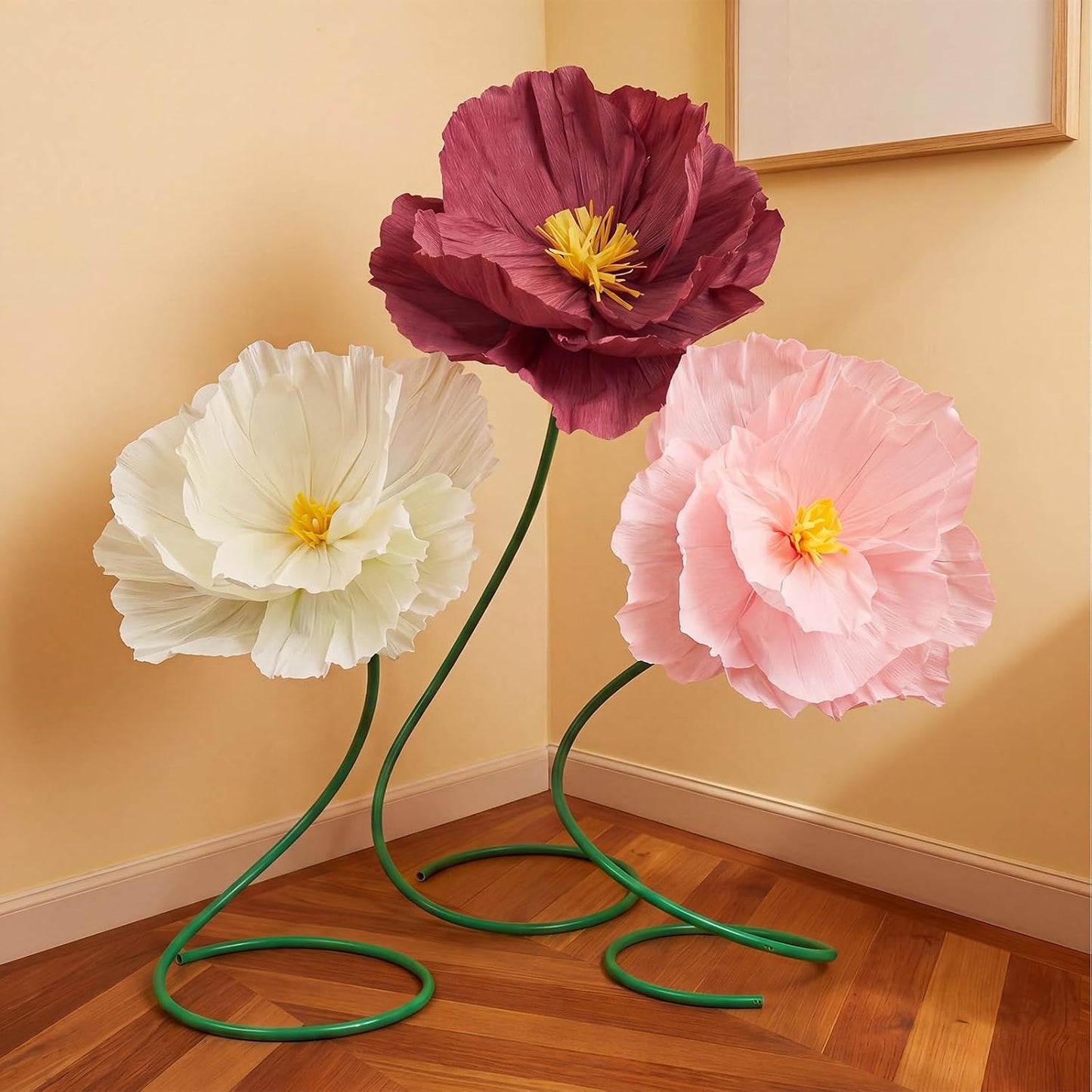4 Pcs 5ft Large Paper Red Poppy Flowers Giant Artificial Poppies Standing Huge Handcrafted Poppy Flowers Wicked Party Decoration for Valentine Garden Hotel Office Wicked Birthday Party Wedding