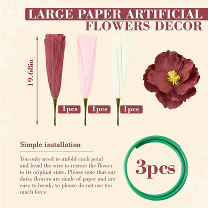 4 Pcs 5ft Large Paper Red Poppy Flowers Giant Artificial Poppies Standing Huge Handcrafted Poppy Flowers Wicked Party Decoration for Valentine Garden Hotel Office Wicked Birthday Party Wedding