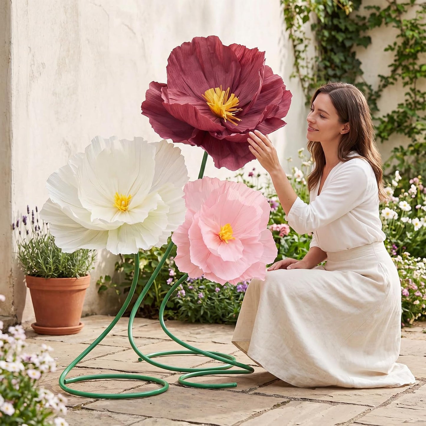 4 Pcs 5ft Large Paper Red Poppy Flowers Giant Artificial Poppies Standing Huge Handcrafted Poppy Flowers Wicked Party Decoration for Valentine Garden Hotel Office Wicked Birthday Party Wedding