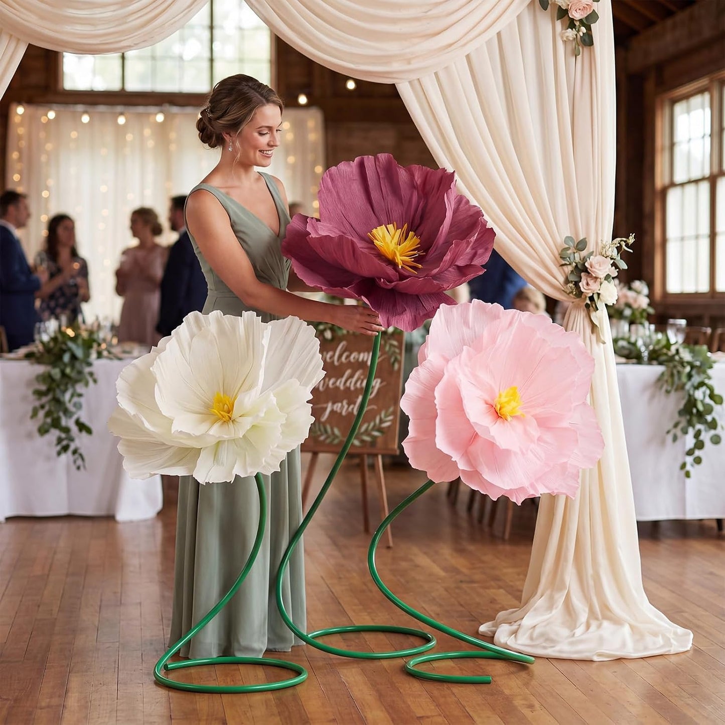 4 Pcs 5ft Large Paper Red Poppy Flowers Giant Artificial Poppies Standing Huge Handcrafted Poppy Flowers Wicked Party Decoration for Valentine Garden Hotel Office Wicked Birthday Party Wedding