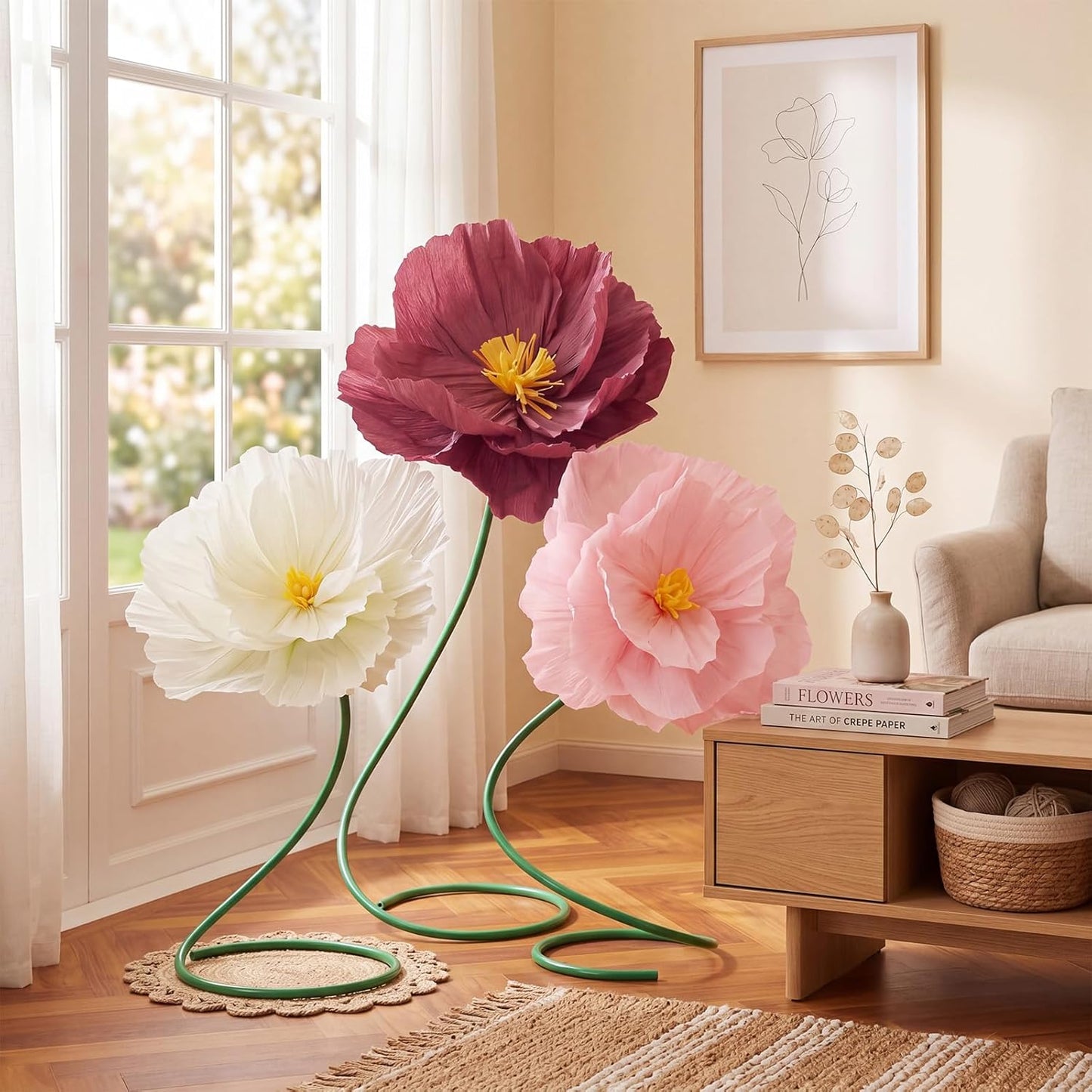 4 Pcs 5ft Large Paper Red Poppy Flowers Giant Artificial Poppies Standing Huge Handcrafted Poppy Flowers Wicked Party Decoration for Valentine Garden Hotel Office Wicked Birthday Party Wedding