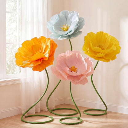 4 Pcs 5ft Large Paper Red Poppy Flowers Giant Artificial Poppies Standing Huge Handcrafted Poppy Flowers Wicked Party Decoration for Valentine Garden Hotel Office Wicked Birthday Party Wedding
