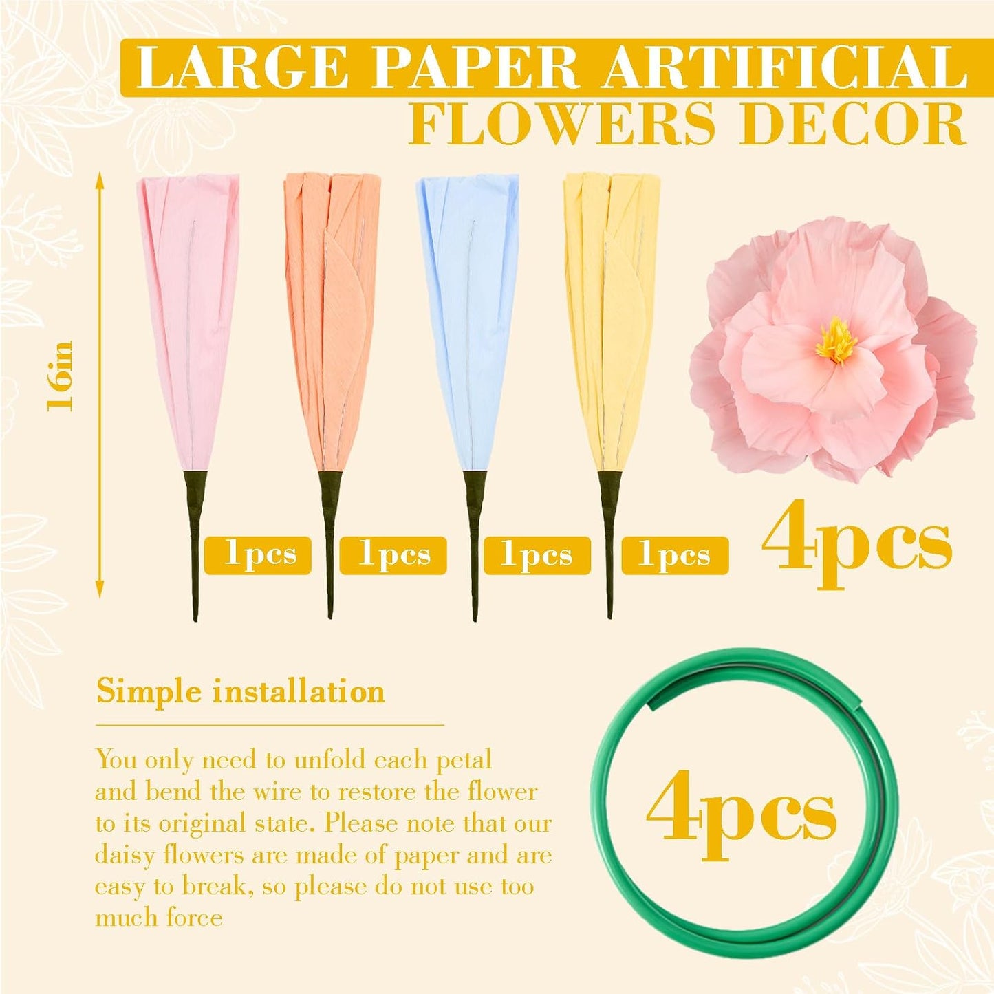 4 Pcs 5ft Large Paper Red Poppy Flowers Giant Artificial Poppies Standing Huge Handcrafted Poppy Flowers Wicked Party Decoration for Valentine Garden Hotel Office Wicked Birthday Party Wedding