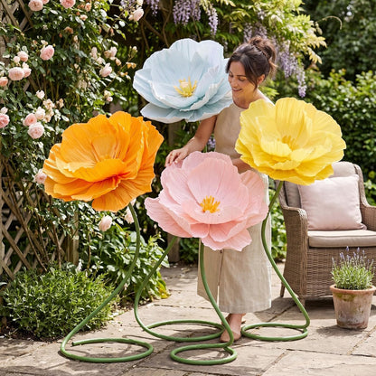 4 Pcs 5ft Large Paper Red Poppy Flowers Giant Artificial Poppies Standing Huge Handcrafted Poppy Flowers Wicked Party Decoration for Valentine Garden Hotel Office Wicked Birthday Party Wedding