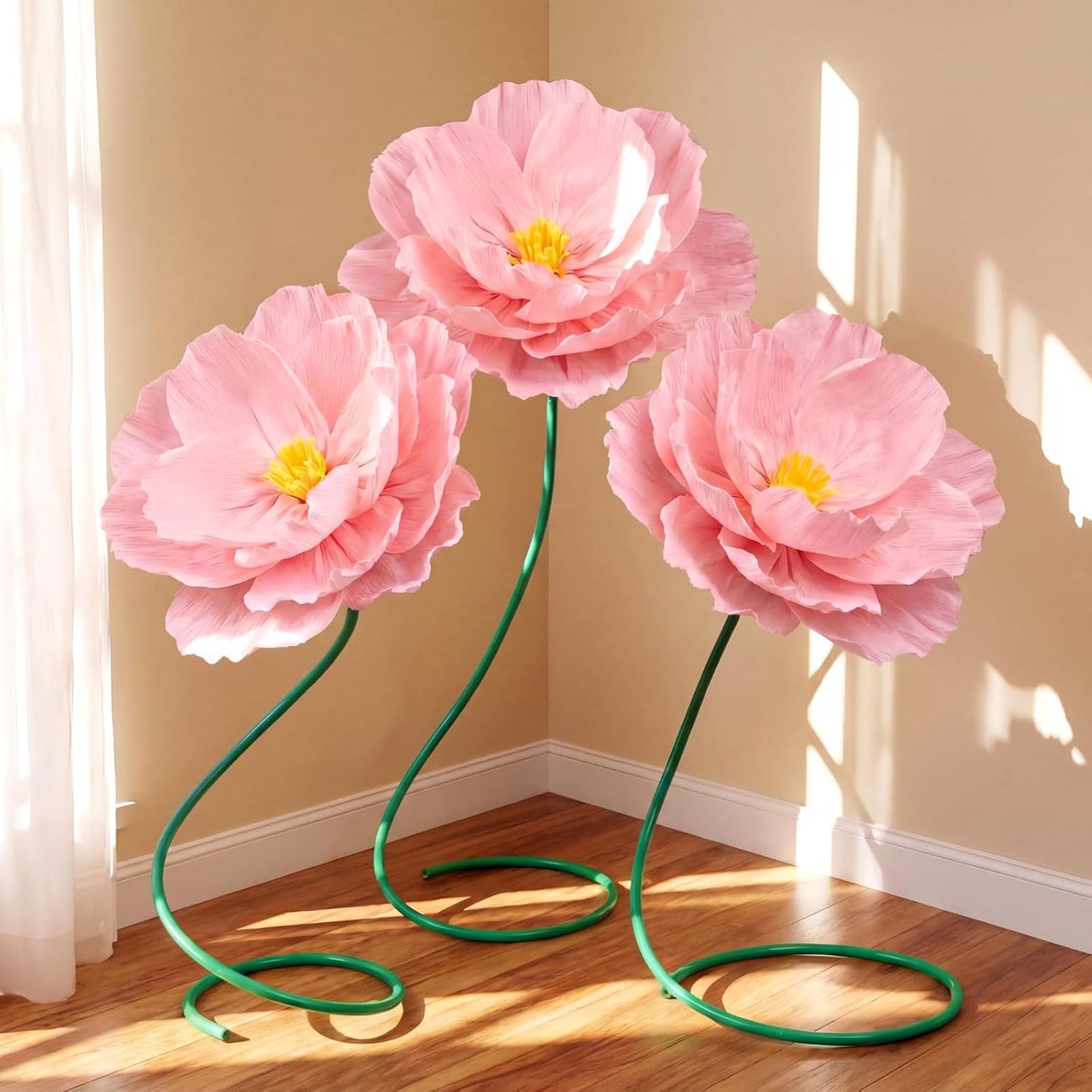 4 Pcs 5ft Large Paper Red Poppy Flowers Giant Artificial Poppies Standing Huge Handcrafted Poppy Flowers Wicked Party Decoration for Valentine Garden Hotel Office Wicked Birthday Party Wedding