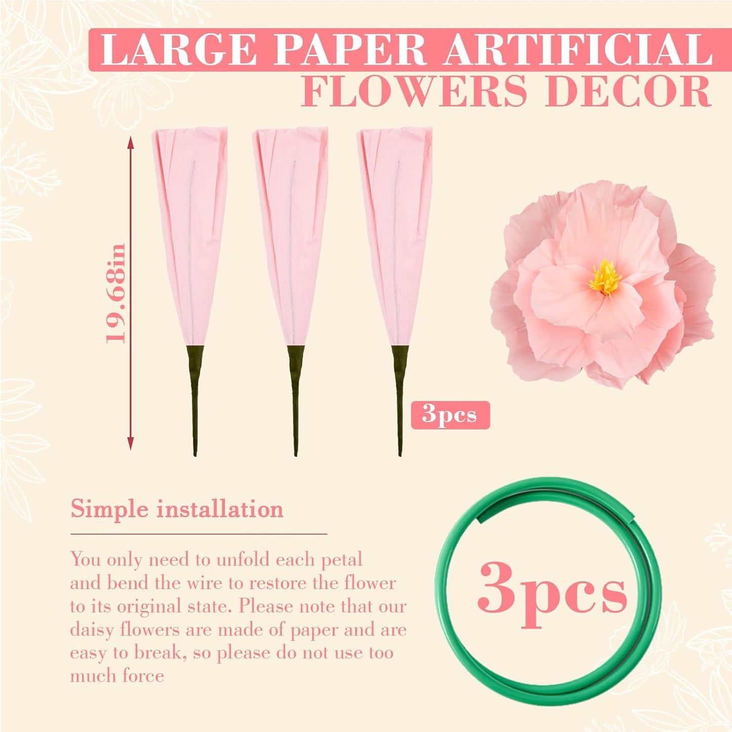 4 Pcs 5ft Large Paper Red Poppy Flowers Giant Artificial Poppies Standing Huge Handcrafted Poppy Flowers Wicked Party Decoration for Valentine Garden Hotel Office Wicked Birthday Party Wedding