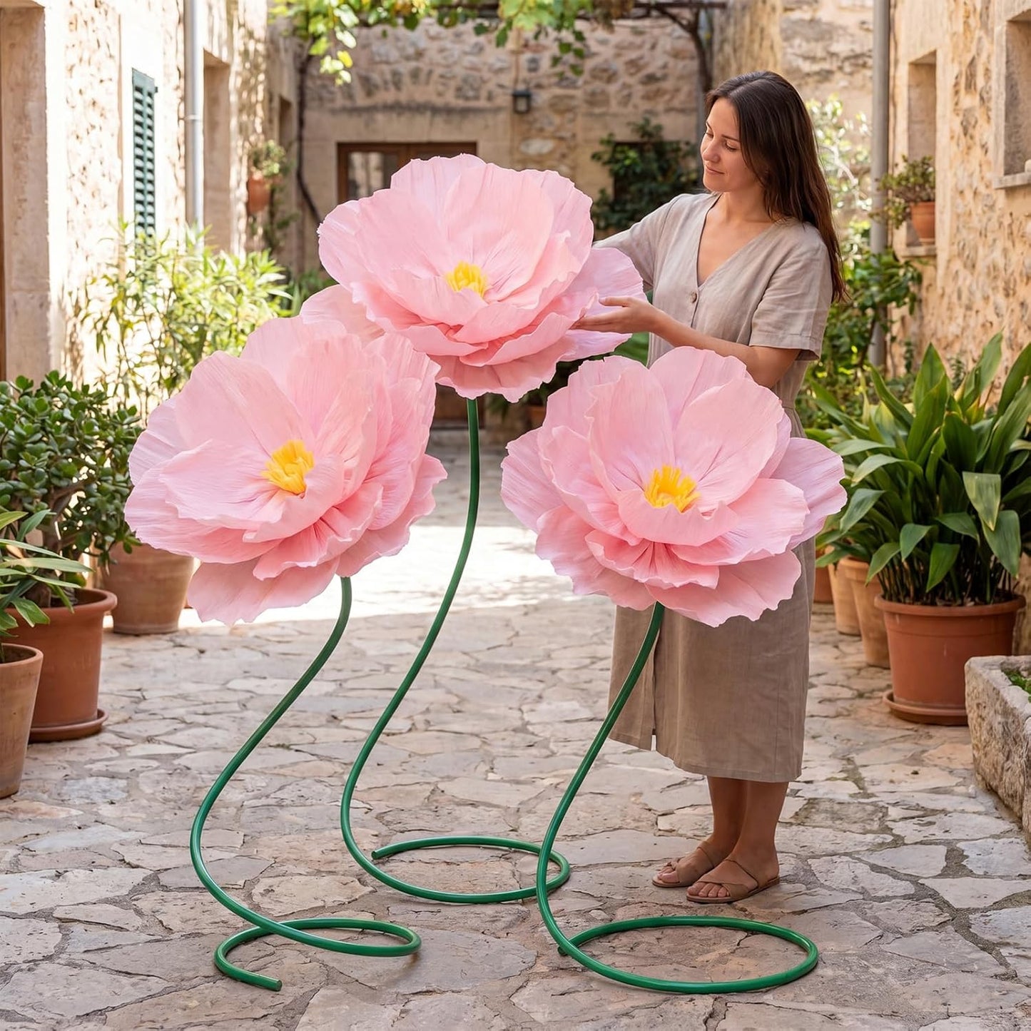 4 Pcs 5ft Large Paper Red Poppy Flowers Giant Artificial Poppies Standing Huge Handcrafted Poppy Flowers Wicked Party Decoration for Valentine Garden Hotel Office Wicked Birthday Party Wedding