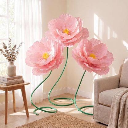 4 Pcs 5ft Large Paper Red Poppy Flowers Giant Artificial Poppies Standing Huge Handcrafted Poppy Flowers Wicked Party Decoration for Valentine Garden Hotel Office Wicked Birthday Party Wedding