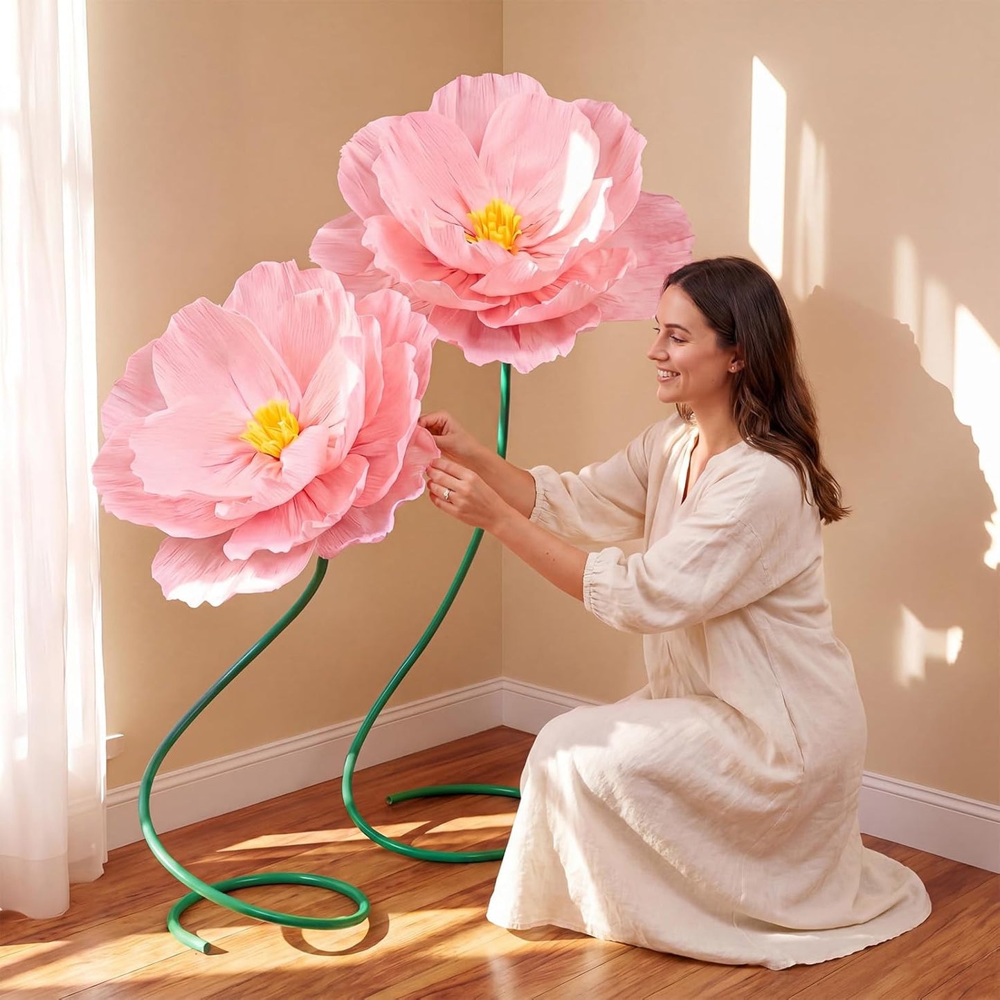 4 Pcs 5ft Large Paper Red Poppy Flowers Giant Artificial Poppies Standing Huge Handcrafted Poppy Flowers Wicked Party Decoration for Valentine Garden Hotel Office Wicked Birthday Party Wedding