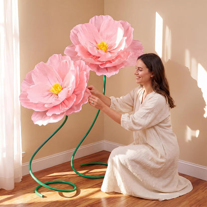 4 Pcs 5ft Large Paper Red Poppy Flowers Giant Artificial Poppies Standing Huge Handcrafted Poppy Flowers Wicked Party Decoration for Valentine Garden Hotel Office Wicked Birthday Party Wedding