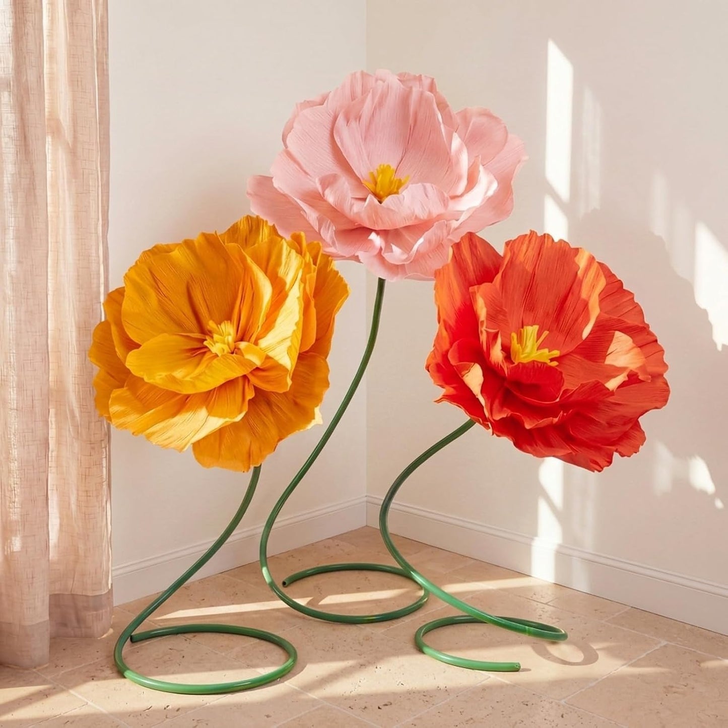 4 Pcs 5ft Large Paper Red Poppy Flowers Giant Artificial Poppies Standing Huge Handcrafted Poppy Flowers Wicked Party Decoration for Valentine Garden Hotel Office Wicked Birthday Party Wedding