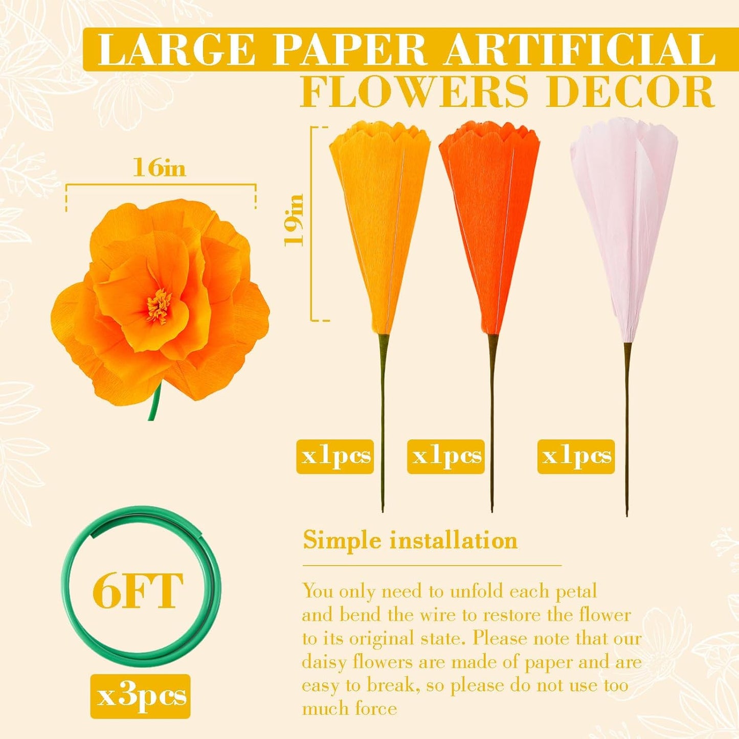 4 Pcs 5ft Large Paper Red Poppy Flowers Giant Artificial Poppies Standing Huge Handcrafted Poppy Flowers Wicked Party Decoration for Valentine Garden Hotel Office Wicked Birthday Party Wedding