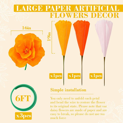 4 Pcs 5ft Large Paper Red Poppy Flowers Giant Artificial Poppies Standing Huge Handcrafted Poppy Flowers Wicked Party Decoration for Valentine Garden Hotel Office Wicked Birthday Party Wedding