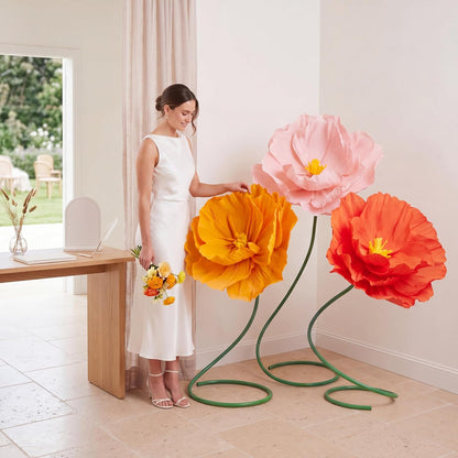 4 Pcs 5ft Large Paper Red Poppy Flowers Giant Artificial Poppies Standing Huge Handcrafted Poppy Flowers Wicked Party Decoration for Valentine Garden Hotel Office Wicked Birthday Party Wedding