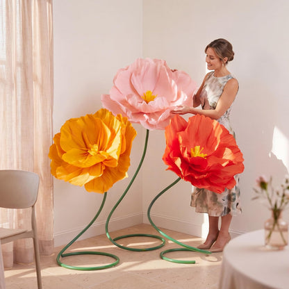 4 Pcs 5ft Large Paper Red Poppy Flowers Giant Artificial Poppies Standing Huge Handcrafted Poppy Flowers Wicked Party Decoration for Valentine Garden Hotel Office Wicked Birthday Party Wedding