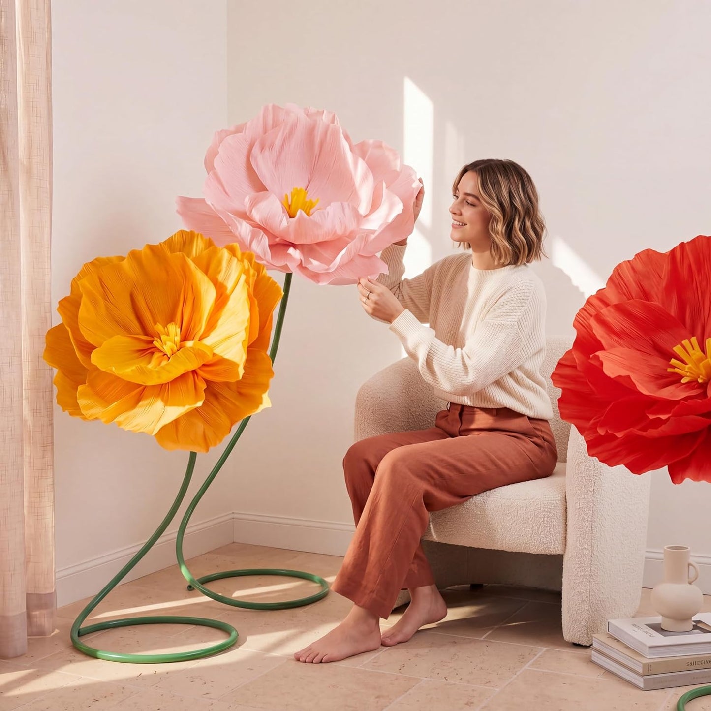 4 Pcs 5ft Large Paper Red Poppy Flowers Giant Artificial Poppies Standing Huge Handcrafted Poppy Flowers Wicked Party Decoration for Valentine Garden Hotel Office Wicked Birthday Party Wedding