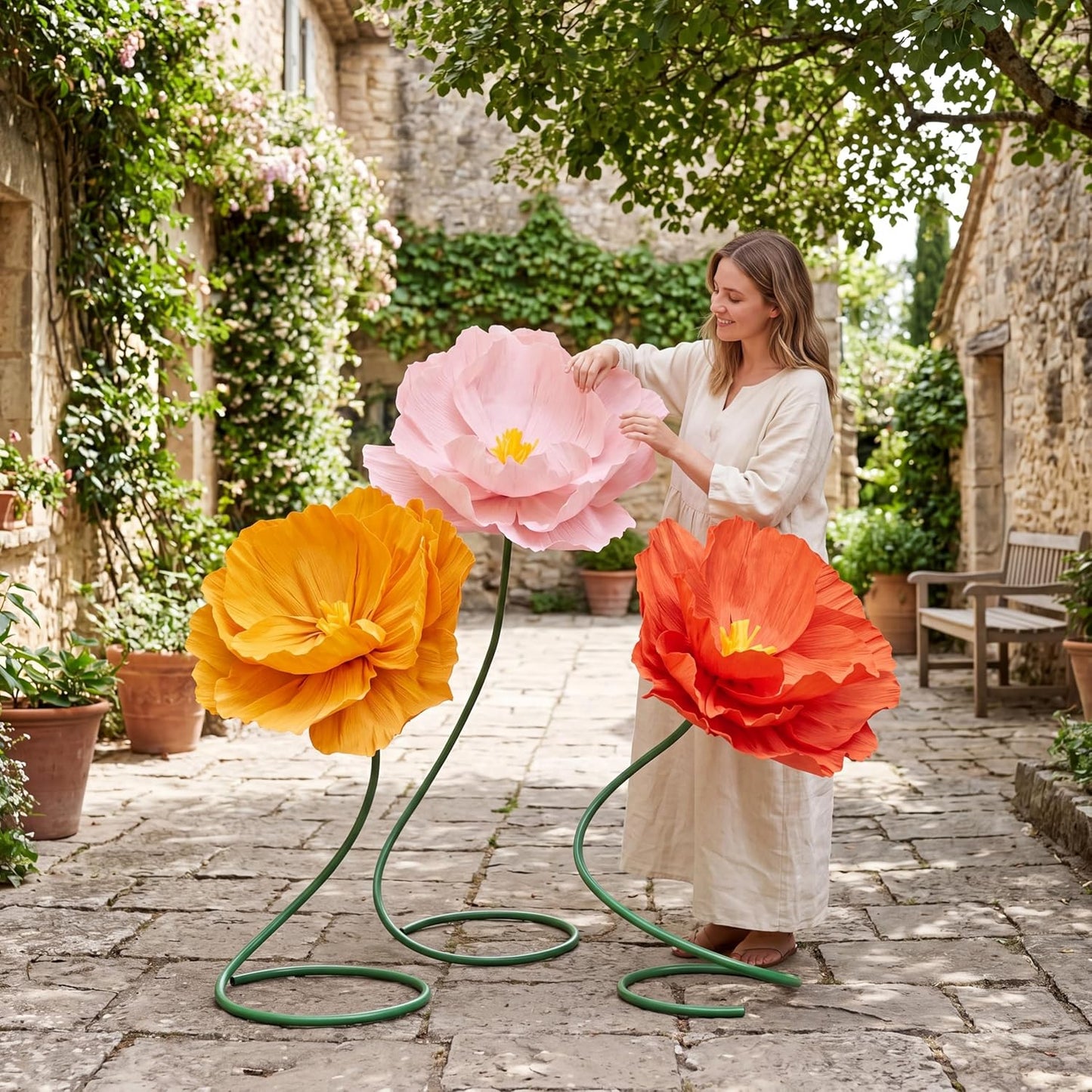 4 Pcs 5ft Large Paper Red Poppy Flowers Giant Artificial Poppies Standing Huge Handcrafted Poppy Flowers Wicked Party Decoration for Valentine Garden Hotel Office Wicked Birthday Party Wedding