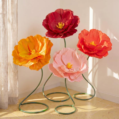 4 Pcs 5ft Large Paper Red Poppy Flowers Giant Artificial Poppies Standing Huge Handcrafted Poppy Flowers Wicked Party Decoration for Valentine Garden Hotel Office Wicked Birthday Party Wedding