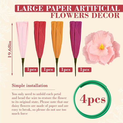 4 Pcs 5ft Large Paper Red Poppy Flowers Giant Artificial Poppies Standing Huge Handcrafted Poppy Flowers Wicked Party Decoration for Valentine Garden Hotel Office Wicked Birthday Party Wedding