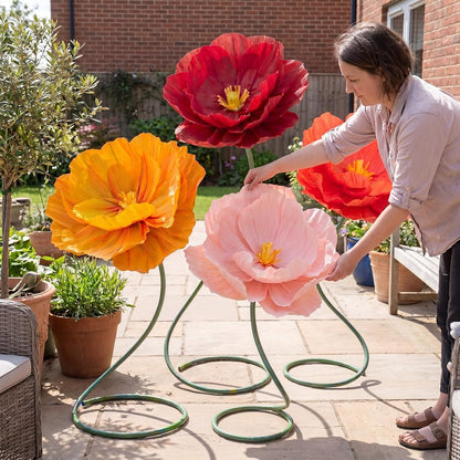 4 Pcs 5ft Large Paper Red Poppy Flowers Giant Artificial Poppies Standing Huge Handcrafted Poppy Flowers Wicked Party Decoration for Valentine Garden Hotel Office Wicked Birthday Party Wedding